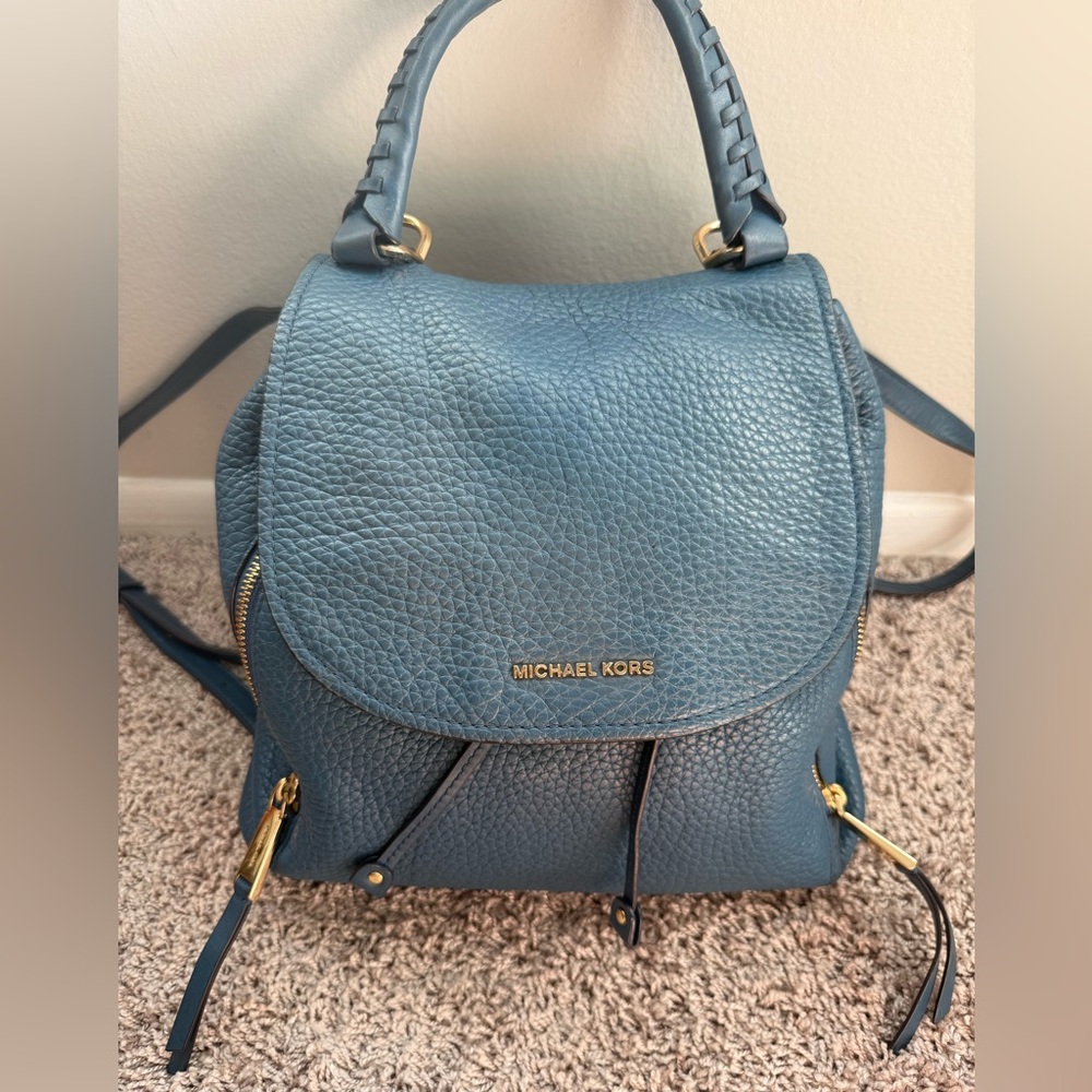 Michael Kors Viv Blue Pebbled Leather Backpack